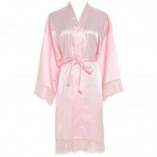 Pink Solid Lace robe Plain robe Bridesmaid silk satin robe Bride  bridal robe Wedding robes 